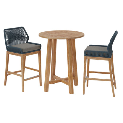 Wellspring 3-Piece Outdoor Patio Teak Wood Bar Set