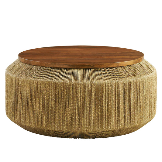 Maris Seagrass & Wood Coffee Table – Natural Walnut Finish with Coastal Charm