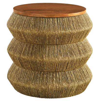 Maris Seagrass & Wood End Table – Coastal Elegance in Natural Walnut Finish