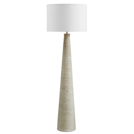 Saylor Ribbed Wood Floor Lamp – White & Gray Finish with Textured Drum Shade