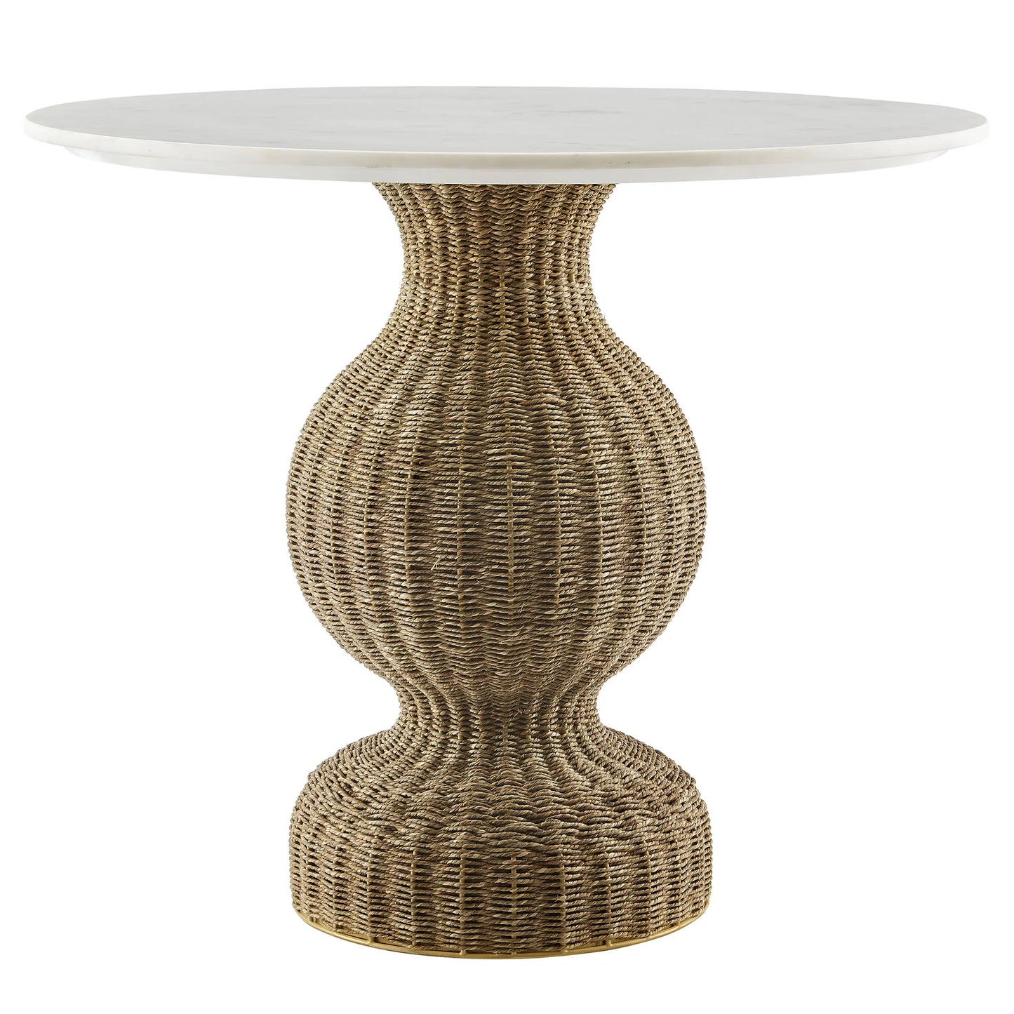 Zale 36" Marble and Seagrass Dining Table – Elegant White Natural Stone and Woven Base for Coastal and Modern Dining Rooms