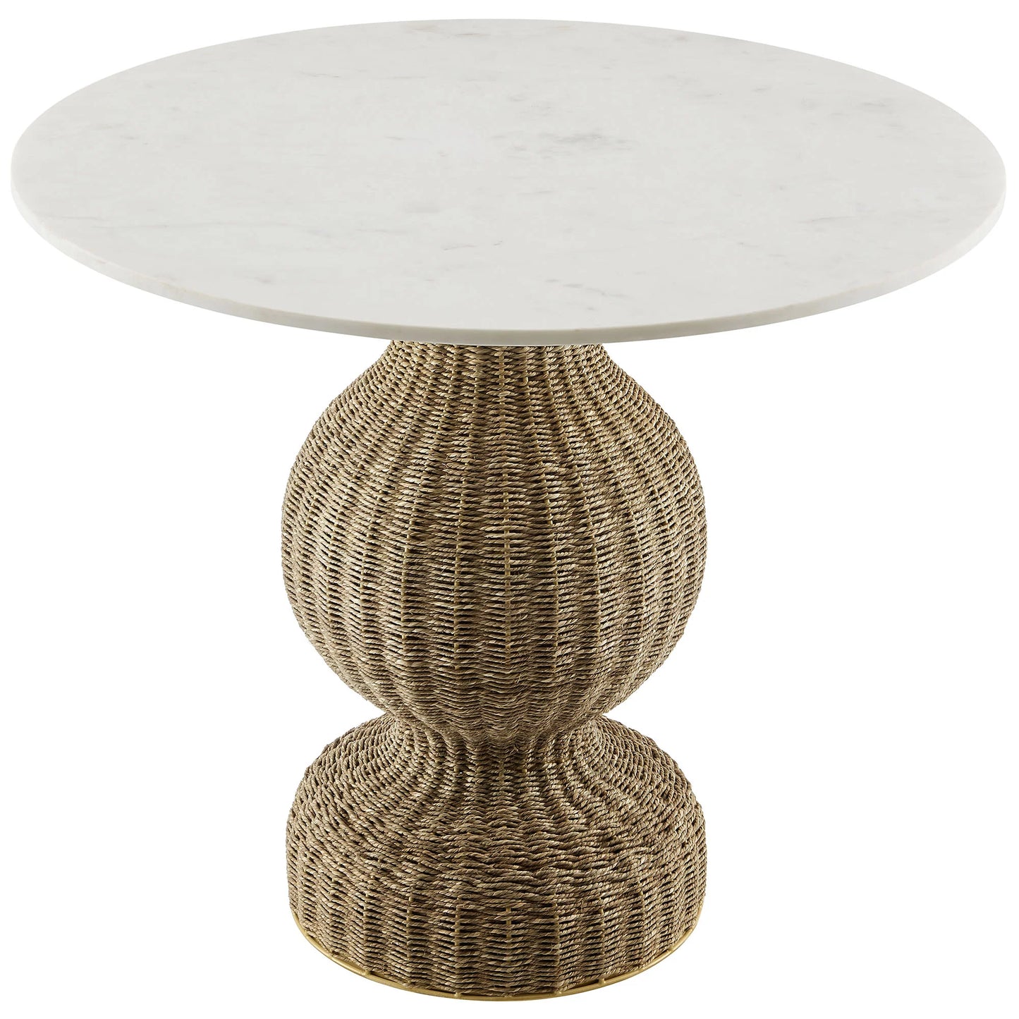 Zale 36" Marble and Seagrass Dining Table – Elegant White Natural Stone and Woven Base for Coastal and Modern Dining Rooms