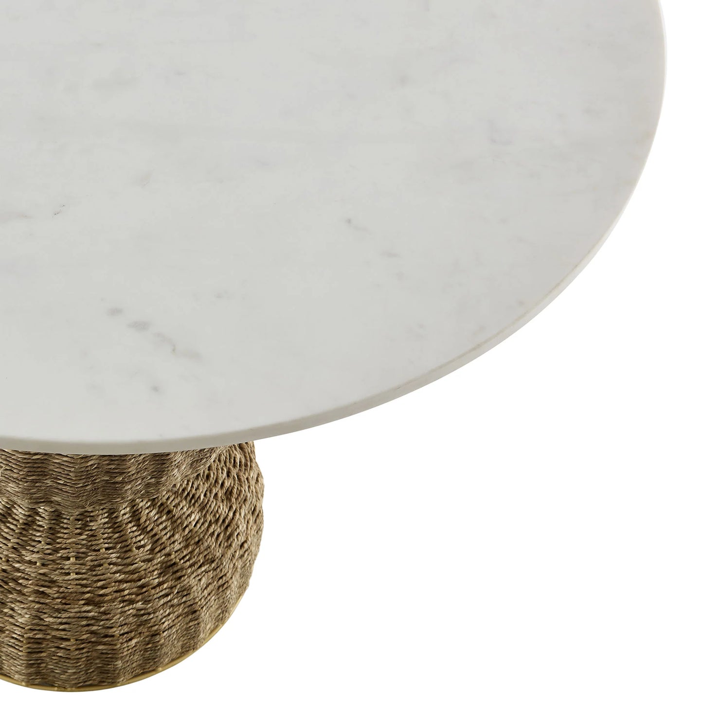 Zale 36" Marble and Seagrass Dining Table – Elegant White Natural Stone and Woven Base for Coastal and Modern Dining Rooms