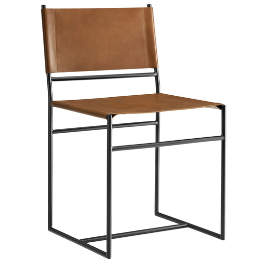 Thatcher Tan Leather and Metal Dining Chair – Stylish Industrial Seating with Comfort and Durability