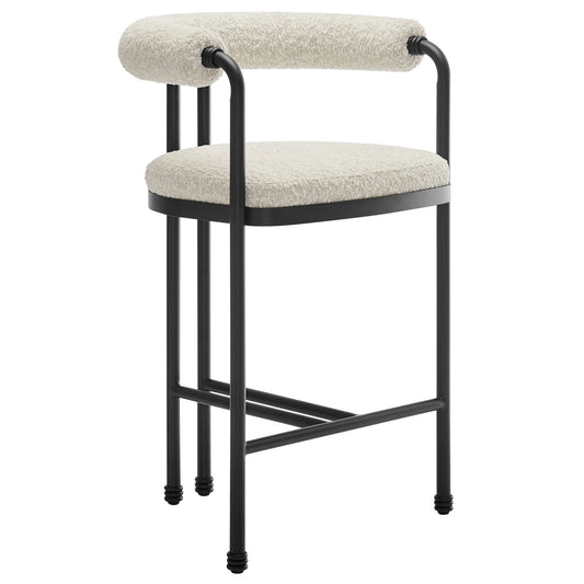 Turin Curved Back Boucle Counter Stool – Black Pearl Upholstered Seating with Sleek Metal Frame for Modern Kitchens