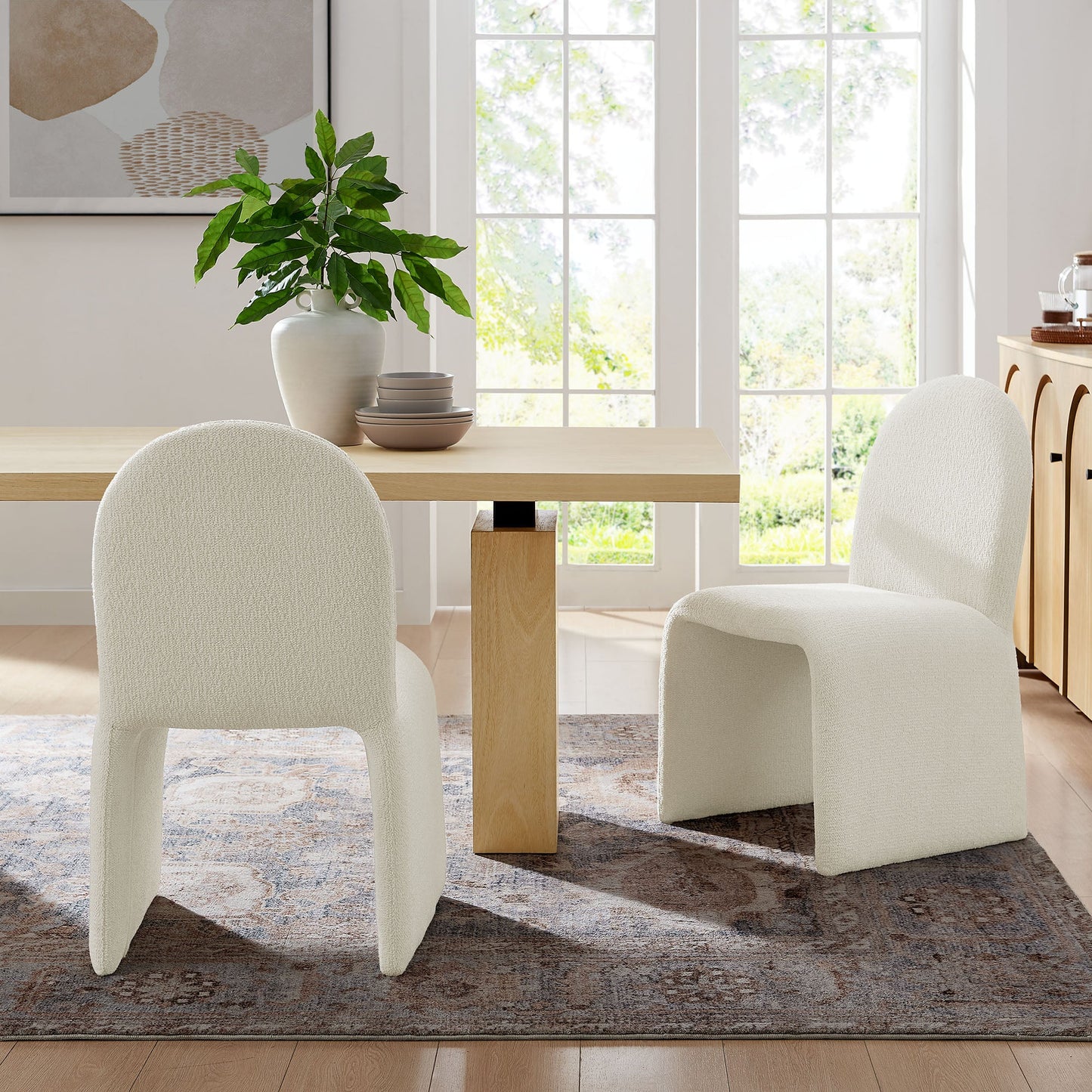 Junia Boucle Upholstered Arch Dining Chair – Soft and Stylish Armless Seating for Modern Dining Rooms