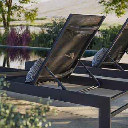Tahoe Outdoor Patio Mesh and Aluminum Chaise Lounge in Gray – Stylish and Comfortable Lounge Chair for Patio Relaxation