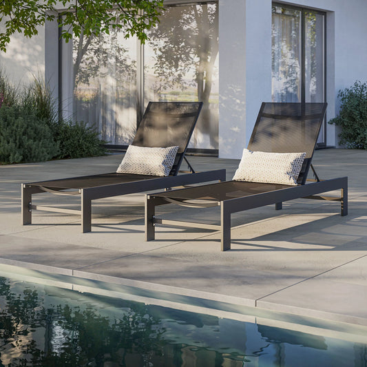 Tahoe Outdoor Patio Mesh and Aluminum Chaise Lounge in Gray – Stylish and Comfortable Lounge Chair for Patio Relaxation