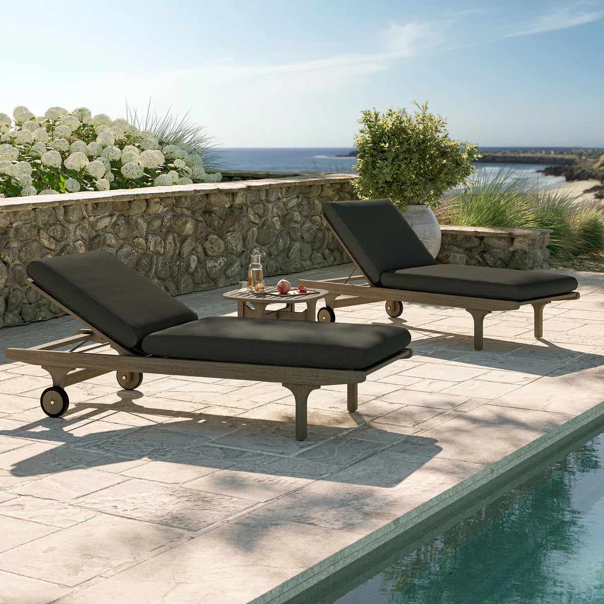 Saratoga Outdoor Teak Wood 3‑Piece Chaise Lounge Furniture Set