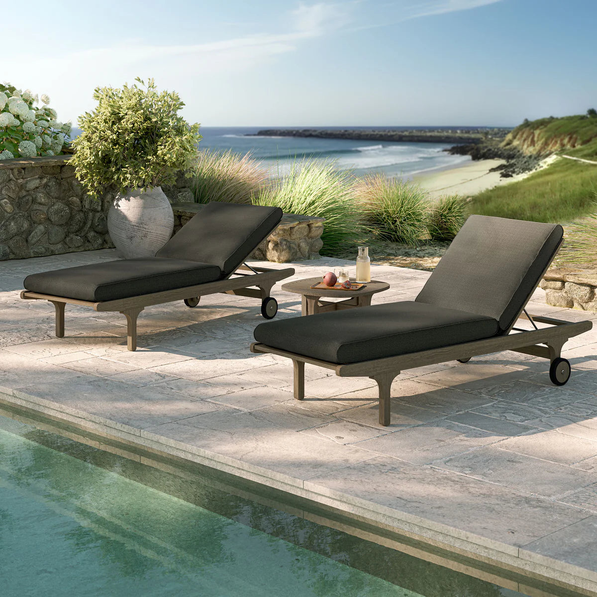 Saratoga Outdoor Teak Wood 3‑Piece Chaise Lounge Furniture Set