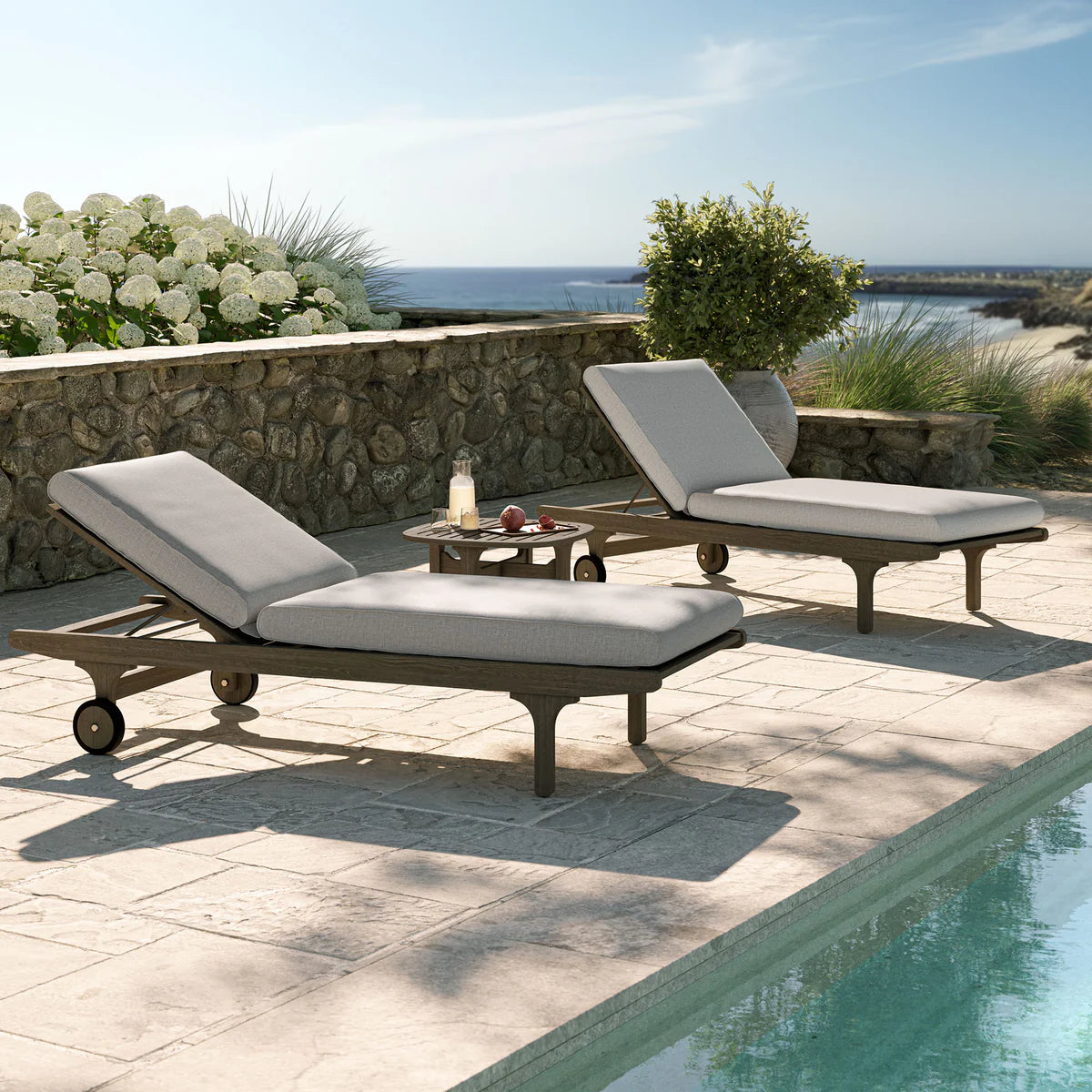 Saratoga Outdoor Teak Wood 3‑Piece Chaise Lounge Furniture Set