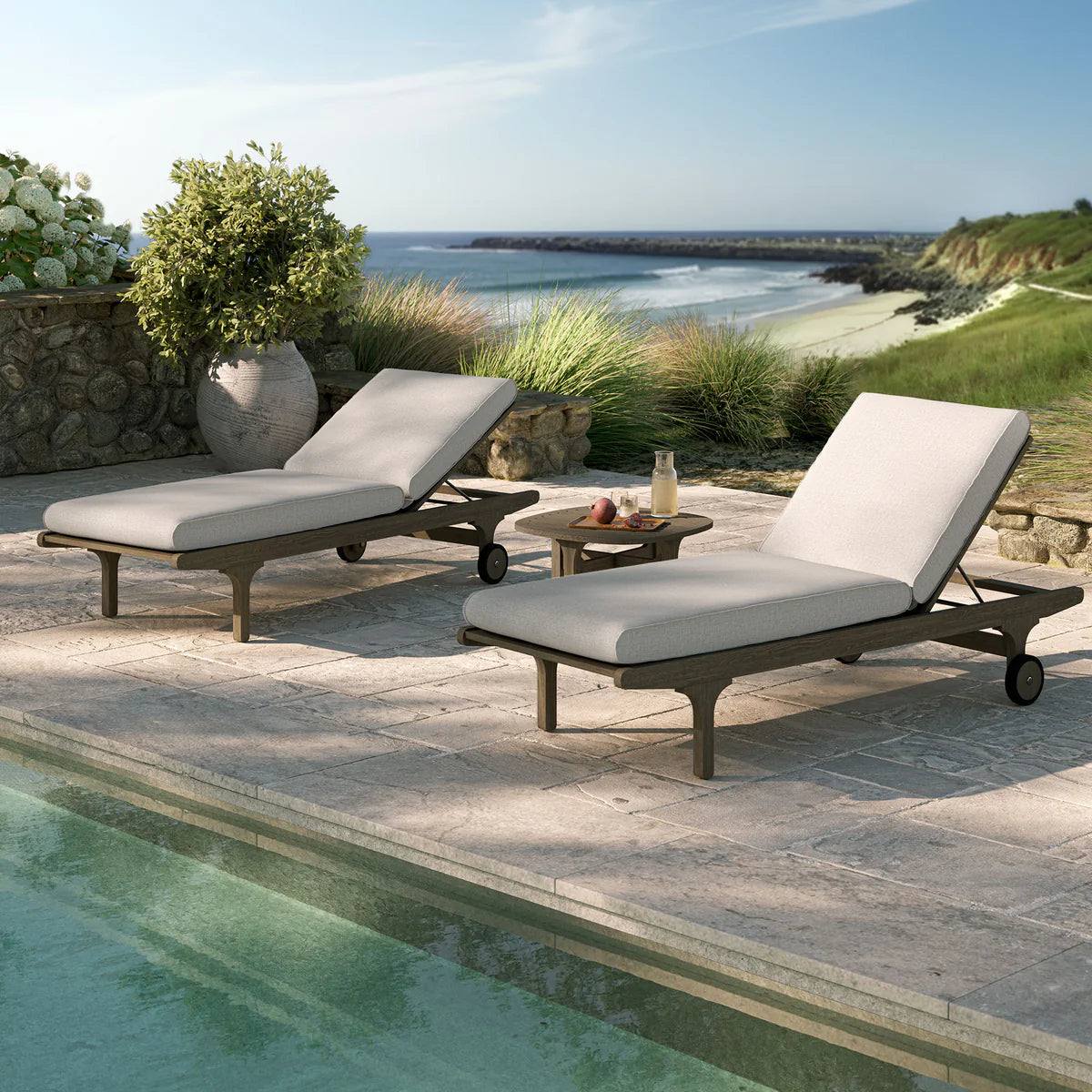 Saratoga Outdoor Teak Wood 3‑Piece Chaise Lounge Furniture Set