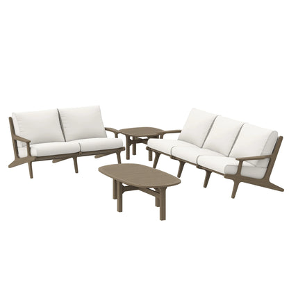 Saratoga 4-Piece Outdoor Patio Teak Wood Furniture Set – Weathered Gray Finish