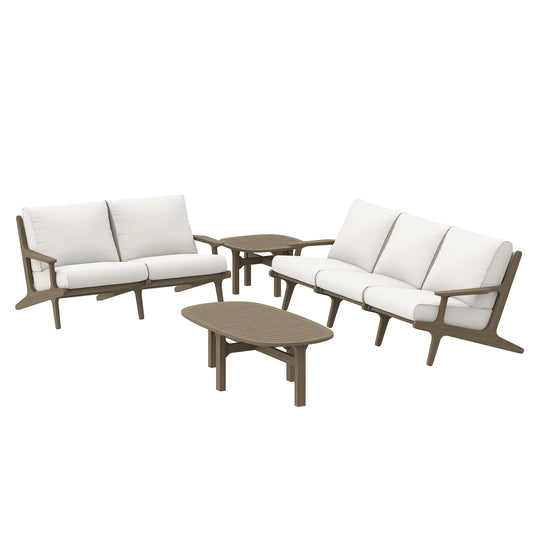 Saratoga 4-Piece Outdoor Patio Teak Wood Furniture Set – Weathered Gray Finish