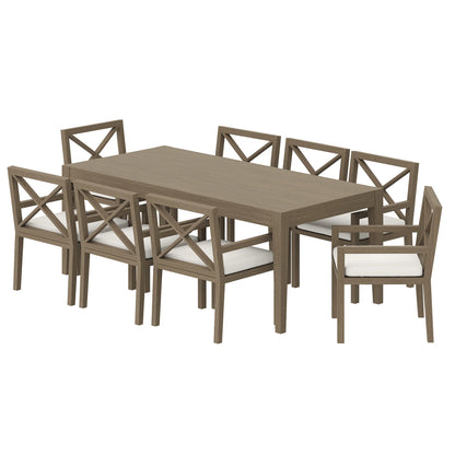 Northlake 9-Piece Outdoor Patio Teak Wood Dining Set – Weathered Gray Finish