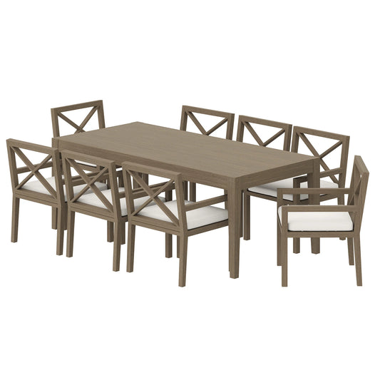 Northlake 9-Piece Outdoor Patio Teak Wood Dining Set – Weathered Gray Finish