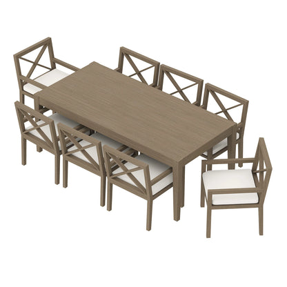 Northlake 9-Piece Outdoor Patio Teak Wood Dining Set – Weathered Gray Finish