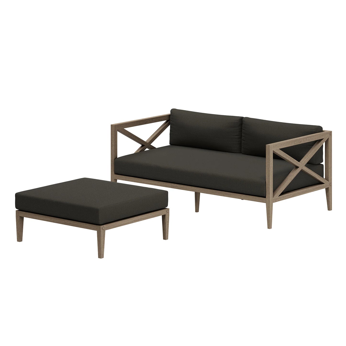 Northlake Outdoor Teak Wood Loveseat and Ottoman Set