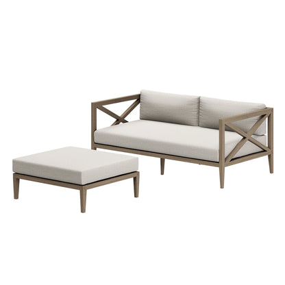 Northlake Outdoor Teak Wood Loveseat and Ottoman Set