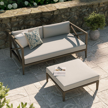 Northlake Outdoor Teak Wood Loveseat and Ottoman Set