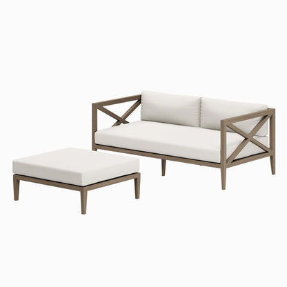 Northlake Outdoor Teak Wood Loveseat and Ottoman Set
