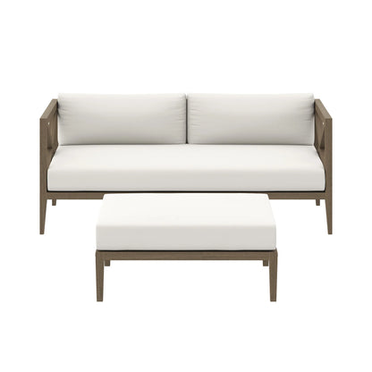Northlake Outdoor Patio Teak Wood Loveseat and Ottoman Set – Weathered Gray Finish