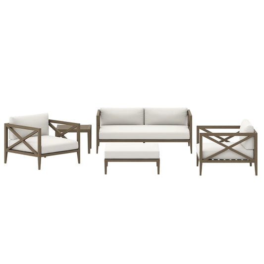Northlake 5-Piece Outdoor Patio Teak Wood Furniture Set – Weathered Gray Finish