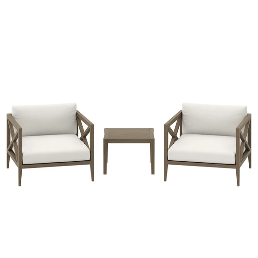 Northlake 3-Piece Outdoor Patio Teak Wood Furniture Set – Armchair & Side Table in Weathered Gray Finish