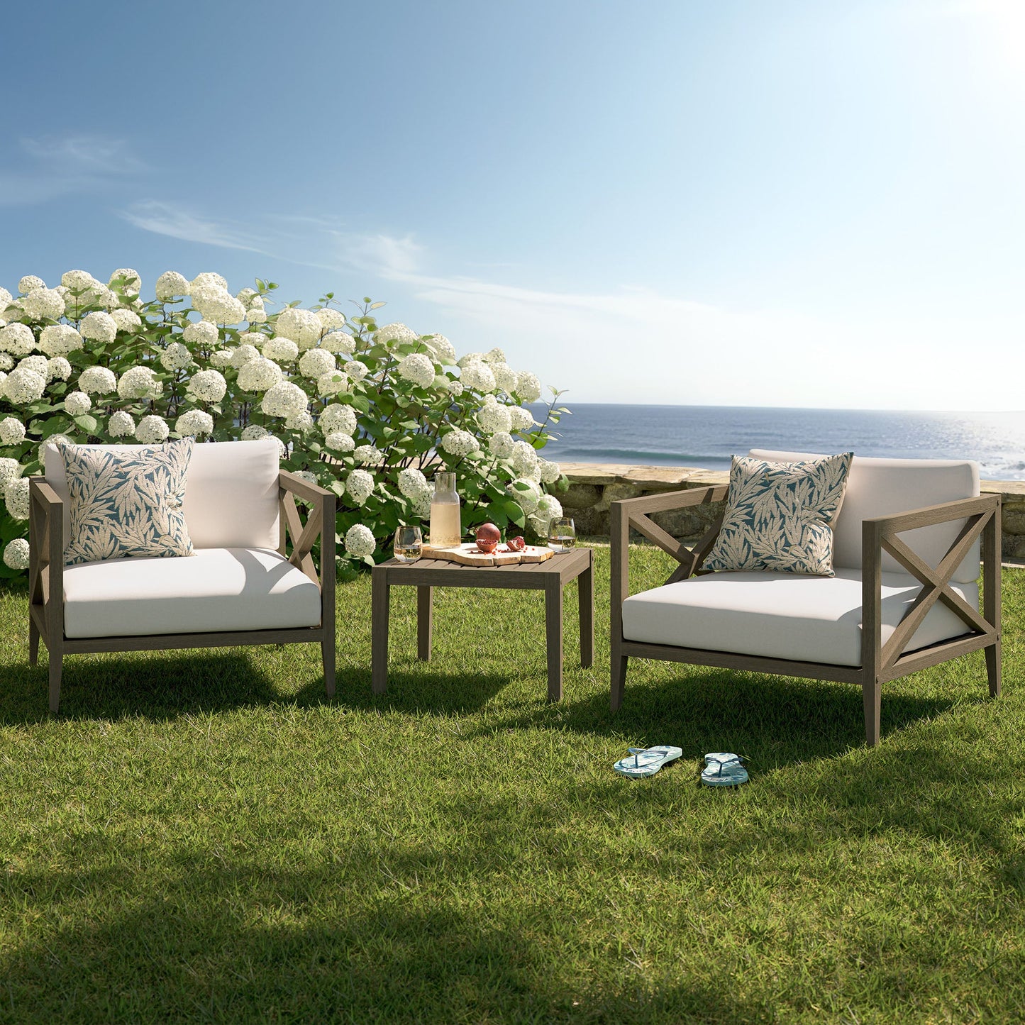 Northlake 3-Piece Outdoor Teak Wood Furniture Set with Armchair and Side Table