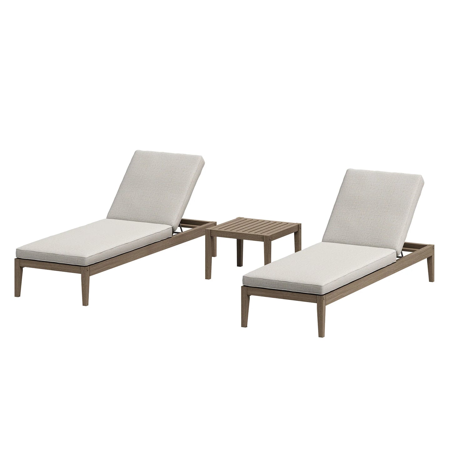 Northlake 3-Piece Outdoor Teak Wood Furniture Set with Chaise Lounges and Side Table