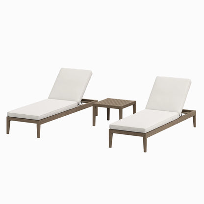 Northlake 3-Piece Outdoor Teak Wood Furniture Set with Chaise Lounges and Side Table