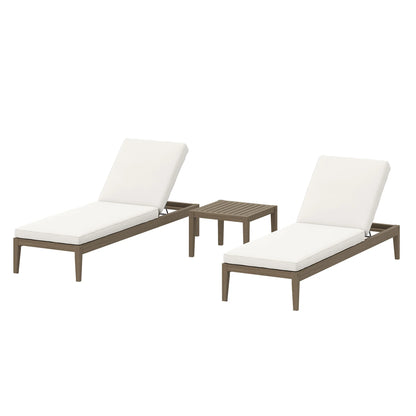 Northlake 3-Piece Outdoor Teak Wood Furniture Set with Chaise Lounges and Side Table