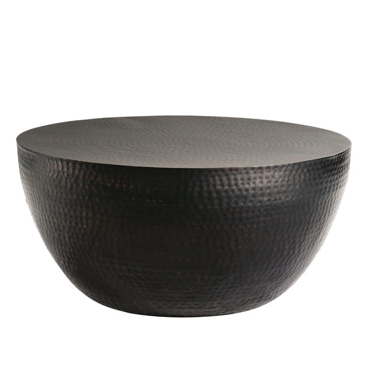 Mella 32-Inch Metal Hammered Coffee Table – Stylish Black Finish with Unique Textured Design