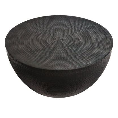 Mella 32-Inch Metal Hammered Coffee Table – Stylish Black Finish with Unique Textured Design