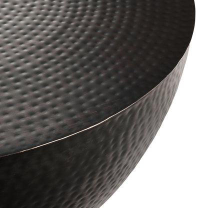 Mella 32-Inch Metal Hammered Coffee Table – Stylish Black Finish with Unique Textured Design