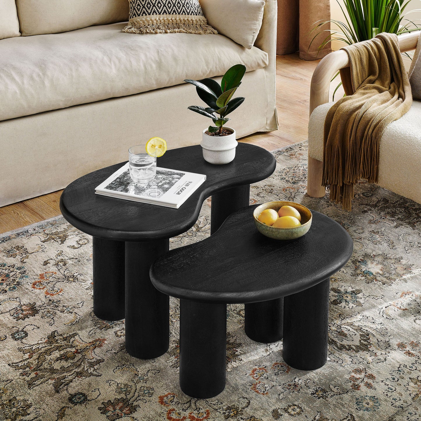 Hackney Mango Wood Nesting Coffee Table Set – Modern Space-Saving Design