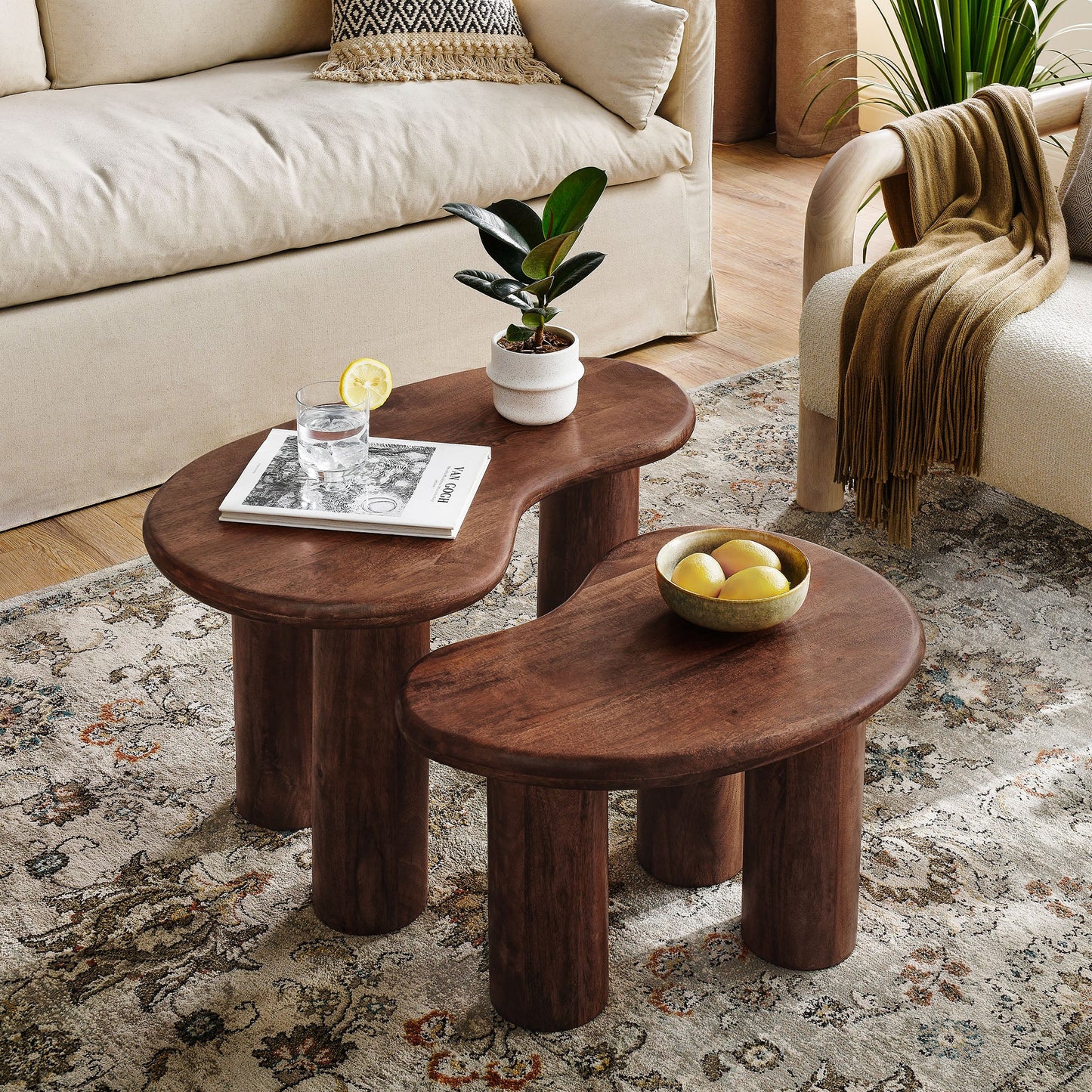 Hackney Mango Wood Nesting Coffee Table Set – Modern Space-Saving Design