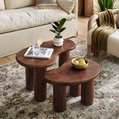 Hackney Mango Wood Nesting Coffee Table Set – Modern Space-Saving Design