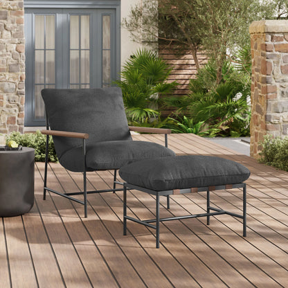 Raya Outdoor Patio Boucle Lounge Chair and Ottoman – Charcoal Upholstered Lounge Set for Stylish Outdoor Spaces