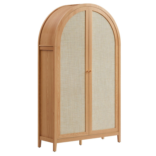 Calista 79" Tall Wide Rattan Arched Storage Cabinet – Natural Finish with Spacious Shelving