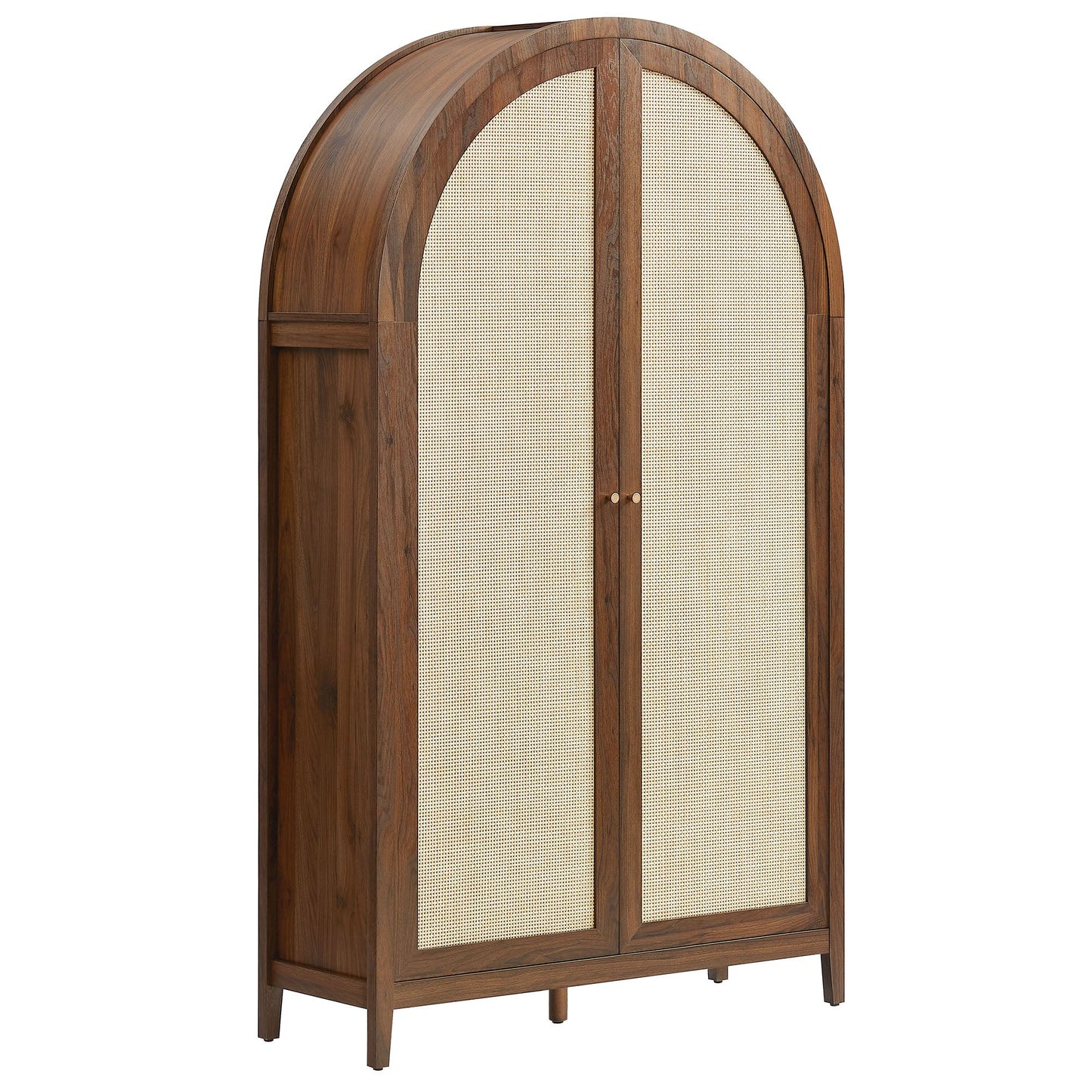 Calista 79" Tall Wide Rattan Arched Storage Cabinet – Natural Finish with Spacious Shelving