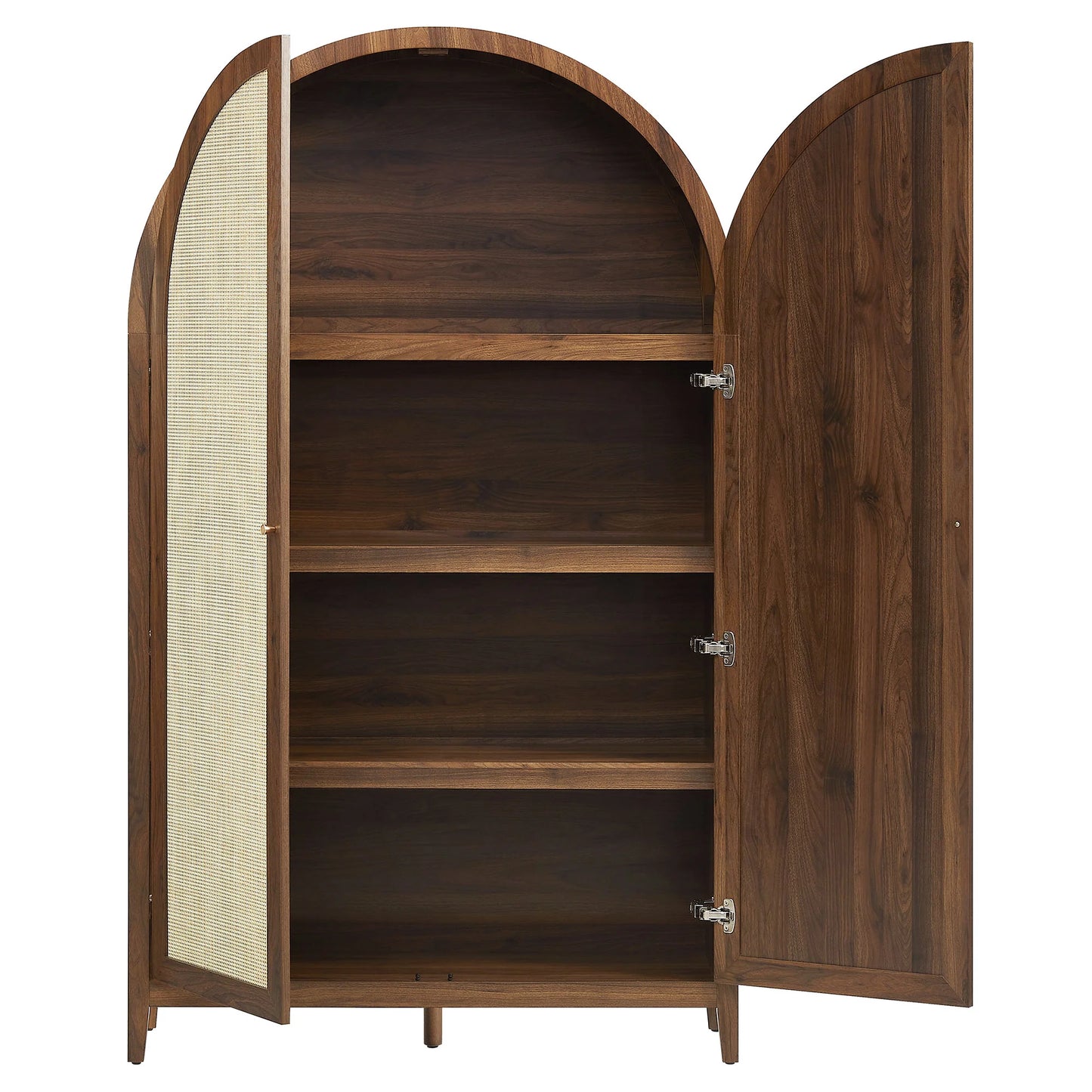 Calista 79" Tall Wide Rattan Arched Storage Cabinet – Natural Finish with Spacious Shelving