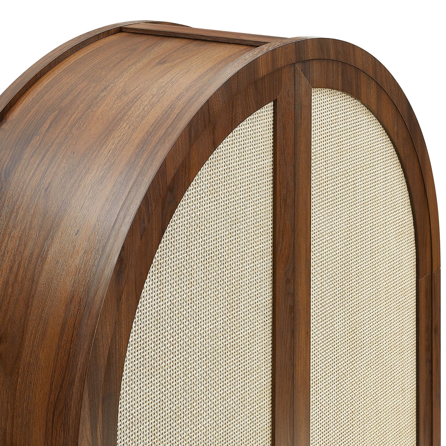 Calista 79" Tall Wide Rattan Arched Storage Cabinet – Natural Finish with Spacious Shelving