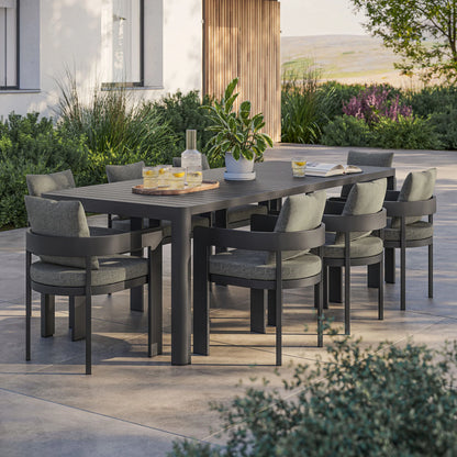 Tahoe 9-Piece Outdoor Aluminum Dining Set – Extendable Table for Spacious Modern Patio Entertaining