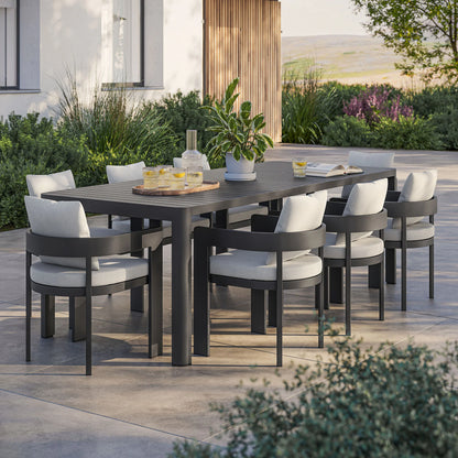 Tahoe 9-Piece Outdoor Aluminum Dining Set – Extendable Table for Spacious Modern Patio Entertaining