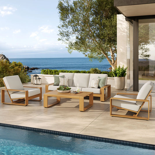 Lirienne 4-Piece Outdoor Patio Furniture Set – Aluminum Frame with Faux Wood & Weather-Resistant Cushions