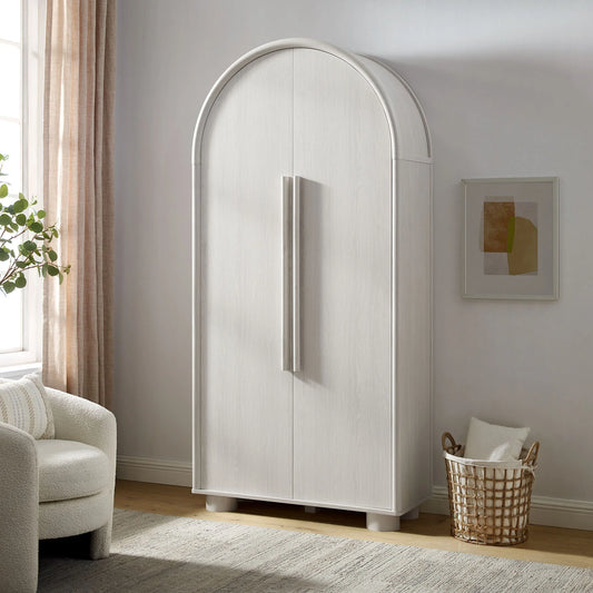 Bellamy Tall Arched Storage Cabinet – Elegant Ash Finish with Spacious Shelving and Storage