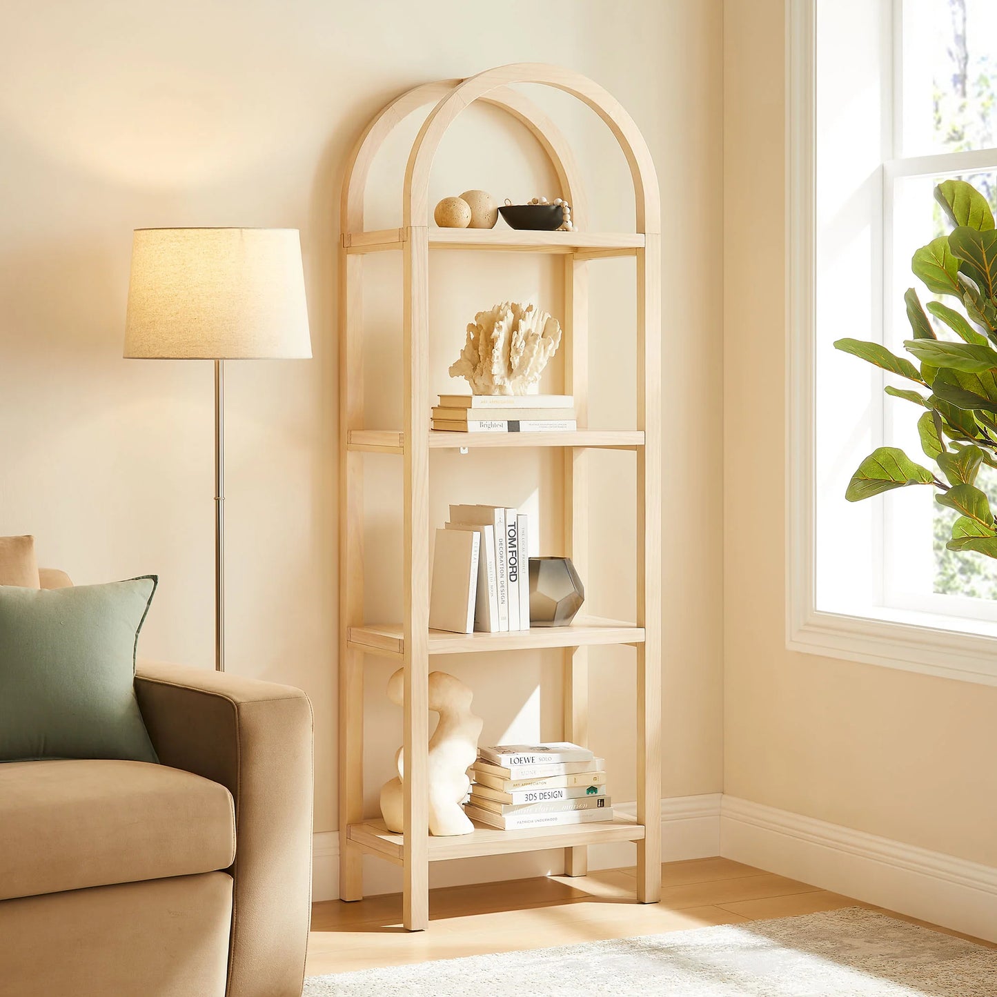 Vexley 72" Tall Narrow Arched Bookshelf – Elegant Vertical Storage