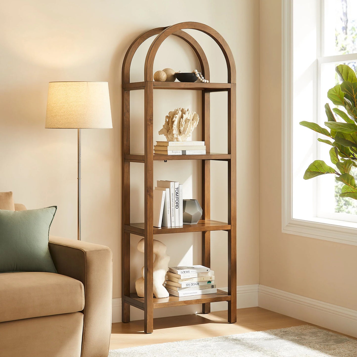 Vexley 72" Tall Narrow Arched Bookshelf – Elegant Vertical Storage