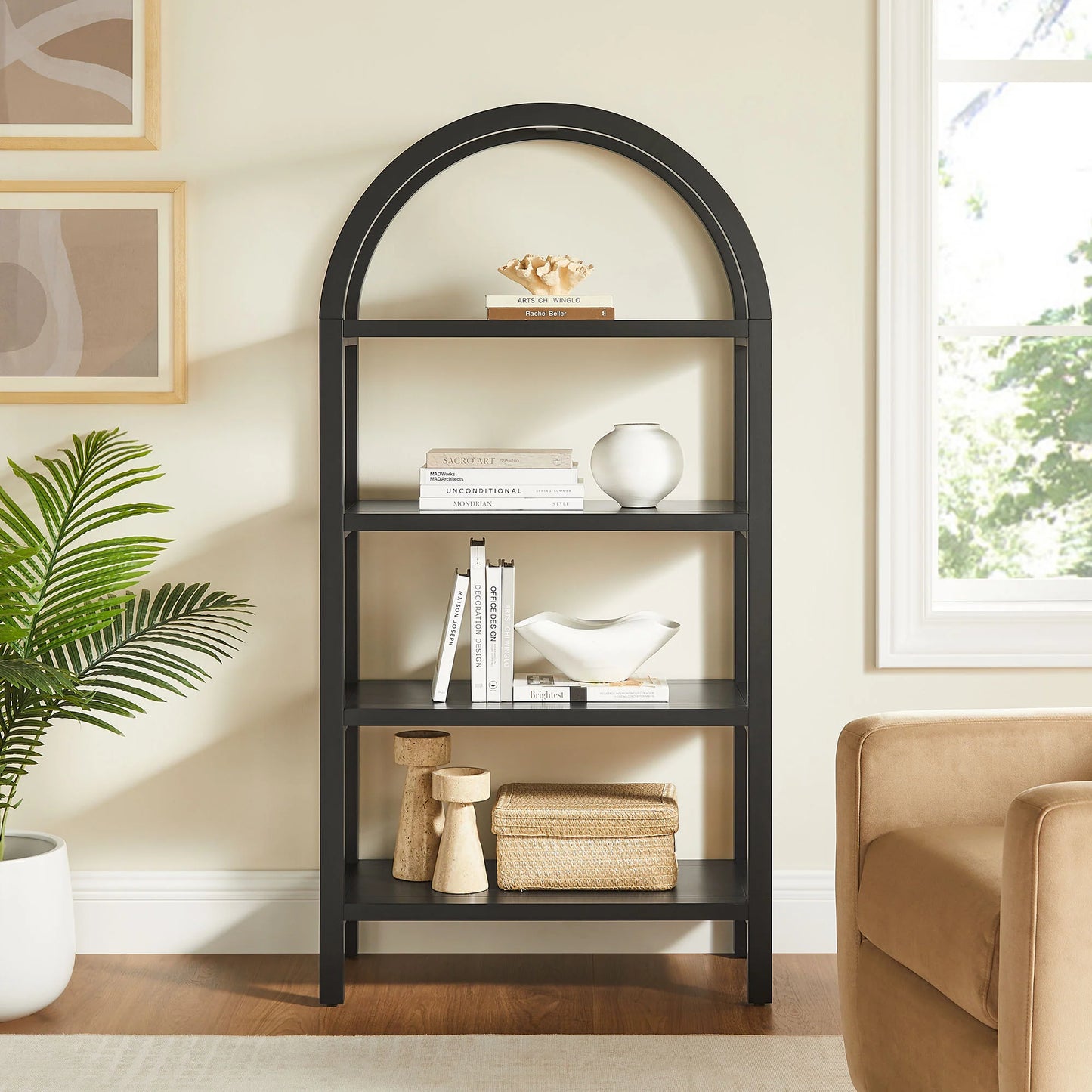 Vexley 60" Wide Arched Bookshelf – Elegant & Spacious Storage